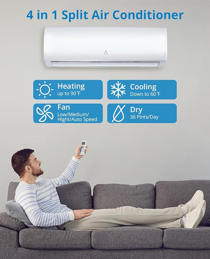 Garvee Mini Split AC/Heating System With WiFi, 36000 BTU 19 SEER 2 208/230V~, Suitable for 2500+ Sq. Ft