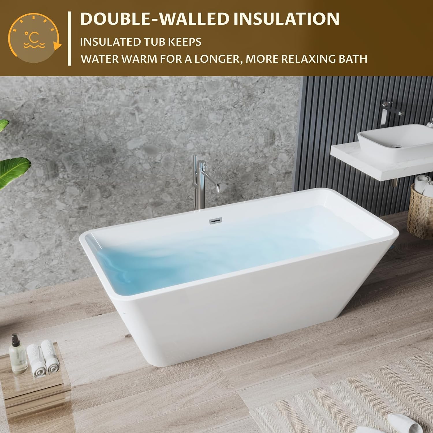 Garvee SZ3 59" Freestanding Bathtub in Streamline Design with Chrome Overflow and Drain, cUPC Certified, White
