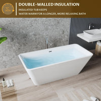 Garvee SZ3 59" Freestanding Bathtub in Streamline Design with Chrome Overflow and Drain, cUPC Certified, White