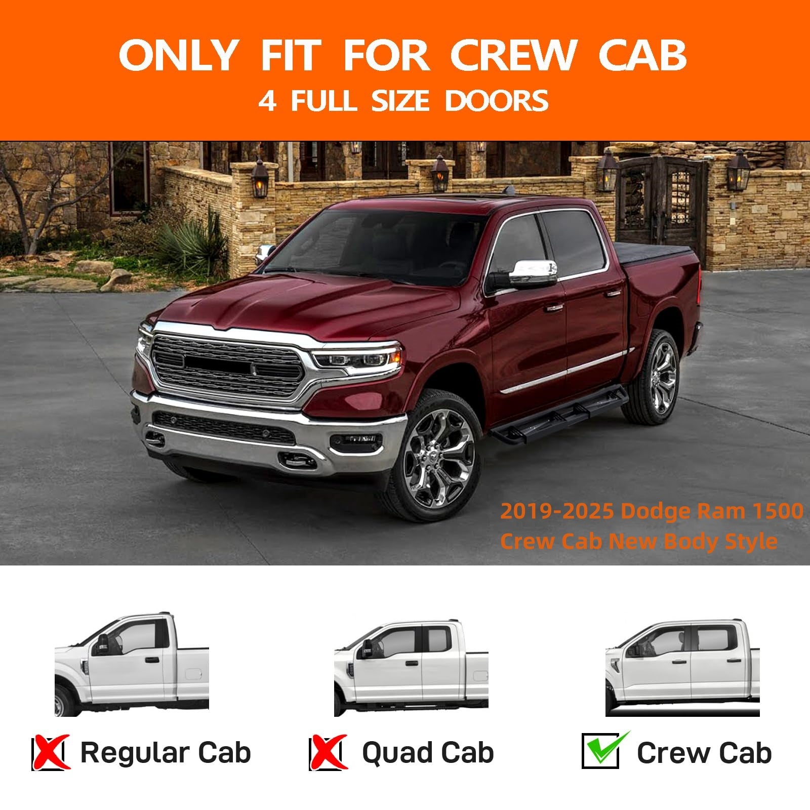 Garvee Drop Steps, Drop Down Running Boards Compatible with 2019-2025 Dodge Ram 1500 Crew Cab New Body Style(4 Full-Size Doors), 6" All Steel Drop Side Steps Paintable