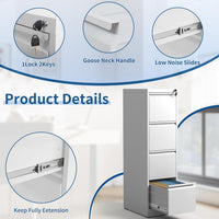 Garvee 4-Drawer File Cabinet with Lock, Heavy Duty Vertical Filing Cabinets for Home Office, Secure Locking Metal Steel Storage Cabinet for Letter/Legal Size File, Assembly Required, White