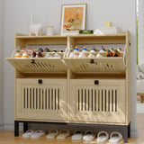 Garvee 4-Door Flip Front Shoe Cabinet with Adjustable Shelves for Entryway, Hallway, Living Room - Natural Wood, Large Capacity, Modern Design - Natural Oak