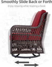 Garvee 3 Pieces Rattan Swivel Rocking Chair Outdoor, Patio Bistro Conversation Furniture Set, Wicker Chair with Cushions and Table - Red
