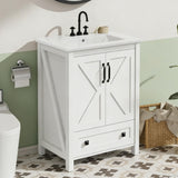 Garvee Modern 24" Freestanding Bathroom Vanity with with 2 Doors and Storage Drawer for Bathroom, White - White