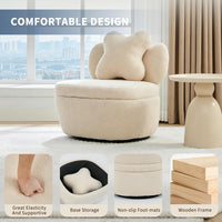 Garvee 360° Swivel Armchair with Storage, Teddy Velvet Accent Chair with Pillow, Ergonomic Design, 300 Lbs Capacity, Easy Assembly, Modern Lounge Chair for Living Room, Bedroom & Office, Camel