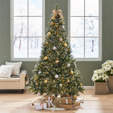 Garvee 7Ft Artificial Christmas Trees Decorations, Hinged Xmas Tree with 78 Frosted Pine Cones and 650 Clear LED Lights, for Home Party Decorations