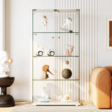 Garvee Glass Display Cabinet with LED Light, 32"L x 14"W x 65"H Tempered Glass, 4 Shelves, Lock, White, for Living Room Bedroom Office - White