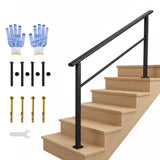 Garvee Outdoor Handrail for Steps, Black Aluminum & Iron Railing Kit for Indoor & Outdoor 5 Step Stair, Adjustable 0°-45° with Gloves - Black-1 Pack