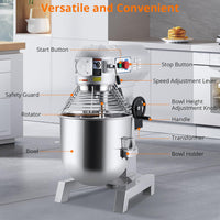 Garvee 15QT Commercial Food Mixer, Professional Large Stand Mixer With 3-Speed Adjustable, Heavy Duty Electric Dough Mixer for Restaurant Industrial Grade, Steel Bowl, Dough Hooks