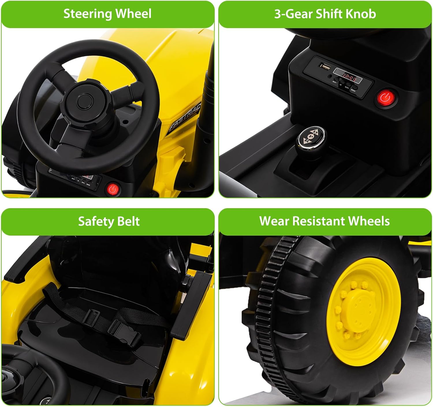 Garvee Ride - P Series: 12V Remote Control Tractor for Kids: 7-LED Lights, Safety Belt, for Ages 3+