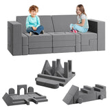 Garvee Convertible 2-Seat Modular Kids Play Couch with 22 Pieces for Bedroom and Playroom, Gray - Gray