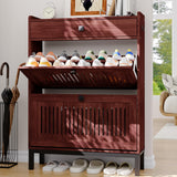 Garvee 2-Door Flip Front Shoe Cabinet with Adjustable Shelves, Walnut - Hidden Entryway Storage Organizer for Hallway, Foyer, Living Room, 31.4"W x 43.4"H - Walnut