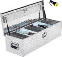 Garvee Aluminum Diamond Plate Tool Box 13x13x39 Inch, Heavy Duty Truck Toolbox with Sliding Shelf, Waterproof Truck Storage Organizer Chest for Pick Up Truck RV Trailer with Lock & Keys, Silver