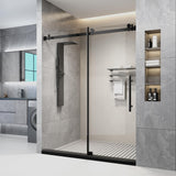 Garvee Frameless Sliding Glass Shower Door 60" W x 76" H Matt Black Finish Clear Tempered Glass 3/8"