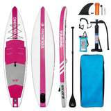 Garvee Inflatable Stand Up Paddle Board, with Adjustable Floating Paddles and Premium Paddle Board Accessories, Wide Stable Design, Non-Slip Comfort Deck for Youth & Adults - Pink-White