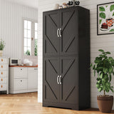 Garvee 70" Kitchen Pantry Storage Cabinet With 4 Doors & 3 Adjustable Shelves, Freestanding Cupboard For Dining Room, Living Room, Black, Large Storage Space, Farmhouse Style - Black