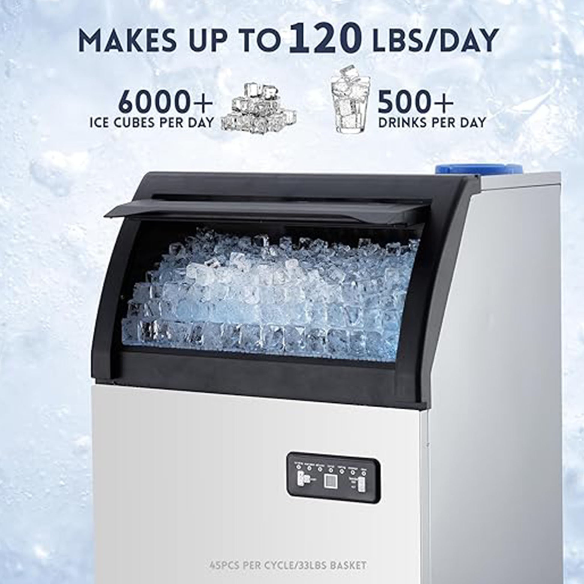 GARVEE Ultra-Quiet 120Lbs Ice Maker with Dual Water Inlet, 33Lbs Storage