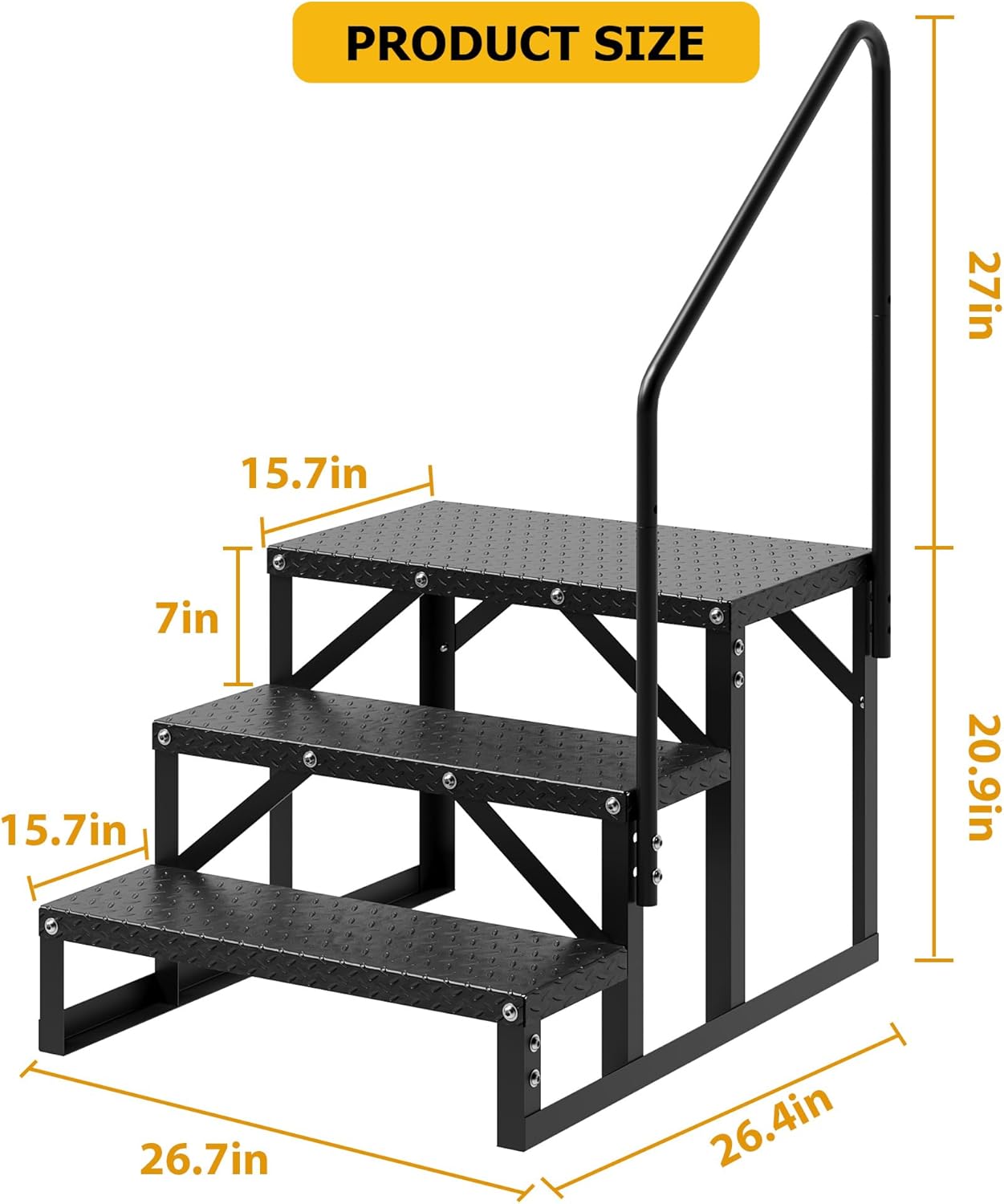 Garvee 3 Step RV Steps with Handrail, 660 Lbs Heavy-Duty Camper Entry Stairs, Anti-Slip Portable Steps for Travel Trailers,Mobile Home,Outdoor Camping with Non Slip Assist Handrail