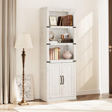 Garvee Farmhouse Bookcases and Bookshelves With Doors, 70 Inch Tall Bookshelf, 5 Tier Bookshelf With Storage, Wooden Bookshelves for Living Room, Home, Office, Bedroom (White) - White