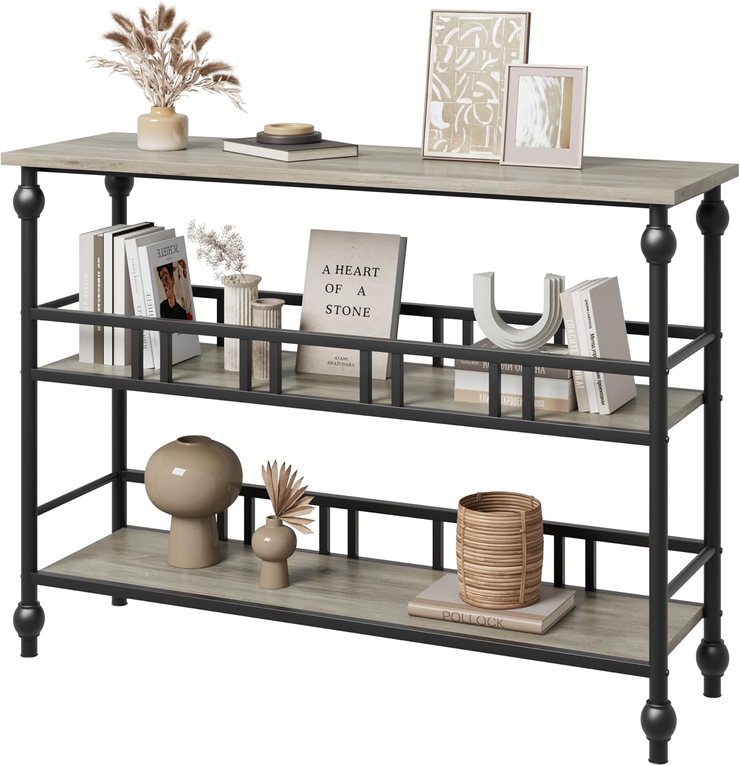 Garvee Console Table 3-Tier Narrow Entryway Storage, 43" Behind Couch Table, MDF Wood & Metal, Adjustable Footpads, Living Room, Foyer, Bedroom