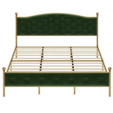 Garvee King Size Upholstered Bed Frame with Velvet Headboard, Button Tufted, Heavy Duty Metal, Wooden Slats, No Box Spring, Storage Space, Noise-Free Design - green