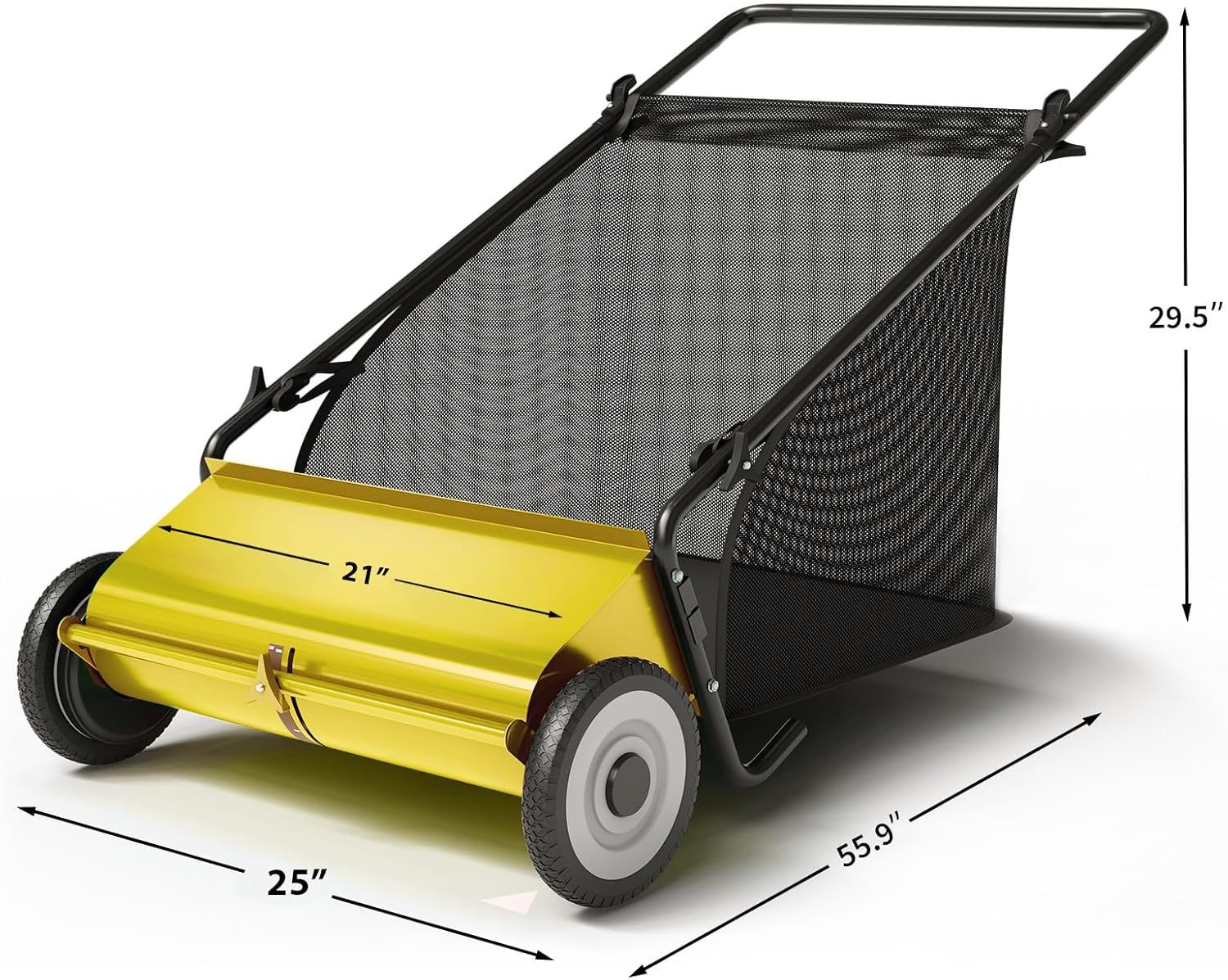 Garvee 21" Push Lawn Sweeper with 4-Brush System, Heavy Duty Steel Yard Leaf Collector, Adjustable Height, 3.5 Cu Ft Bag, Manual Grass & Lawn Cleaner Yellow