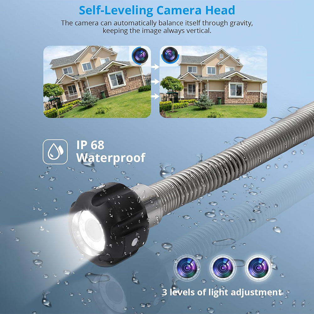 Garvee 300ft Sewer Camera with Locator, Self-Leveling Snake Camera with Markings, 9" HD LCD Screen, DVR, Adjustable LEDs, 16GB SD Card, IP68 Waterproof for Sewer Inspection