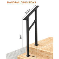Garvee Hand Rails for Outdoor Steps, Metal Stair Railing Handrail, 2 Steps, Black, Adjustable Height & Angle, Weather-Resistant