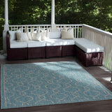 Garvee Textured Woven Rug Indoor/Outdoor Moroccan Area Rug Patio Rug Outside Carpet Waterproof Stain Resistant Outdoor Rug Geometric Porch Rug RV Camping Rug, Aqua 3' 11" x 5' 2" - Blue