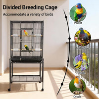 Garvee Bird Cage with Wheels, 53 Inch Bird Flight Cage, Wrought Iron Standing Large Parrot Parakeet Flight Birds Cages with Slide Out Tray Parrot Metal Parakeet Cages with Wooden Perches Black