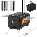 Garvee Outdoor Portable Wood Burning Stove for Camping - Cast Iron Tent Stove with View Glass & Chimney Pipes, Ideal for Ice Fishing, Cookout & Travel - Black