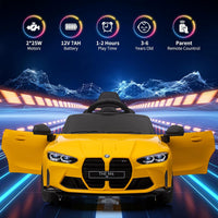 Garvee Ride - P Series: 12V Electric Ride On Car for 37-83 Months, w/RC,Licensed by BMW M4,Power Wheels for Boys Girls, with Suspension System,3 Speeds, Bluetooth, MP3, Double Door, LED Light - Yellow