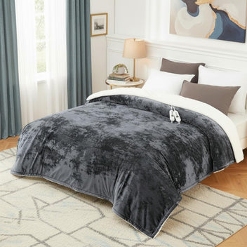 Garvee Electric Blanket Queen with Dual Controls, 4 Heat Settings & 10H Auto Off, Velvet Soft Heating Blankets, ETL Certified, Heated Blanket Queen Size, Machine Washable, 84"x90" Grey