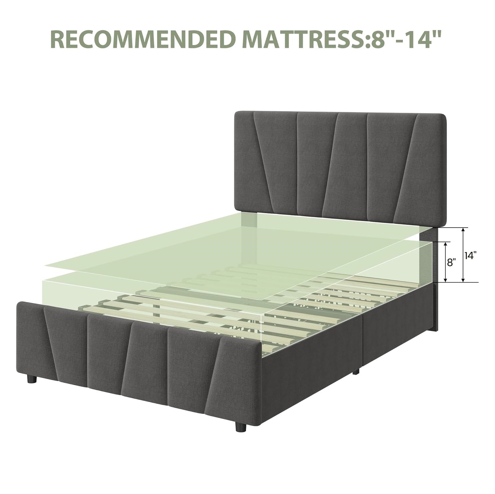 Garvee Twin Size Bed Frame with Adjustable Headboard and 2 Storage Drawers, Upholstered Platform Bed Frame with Wooden Slats Support, No Box Spring Needed, Dark Grey (Twin)