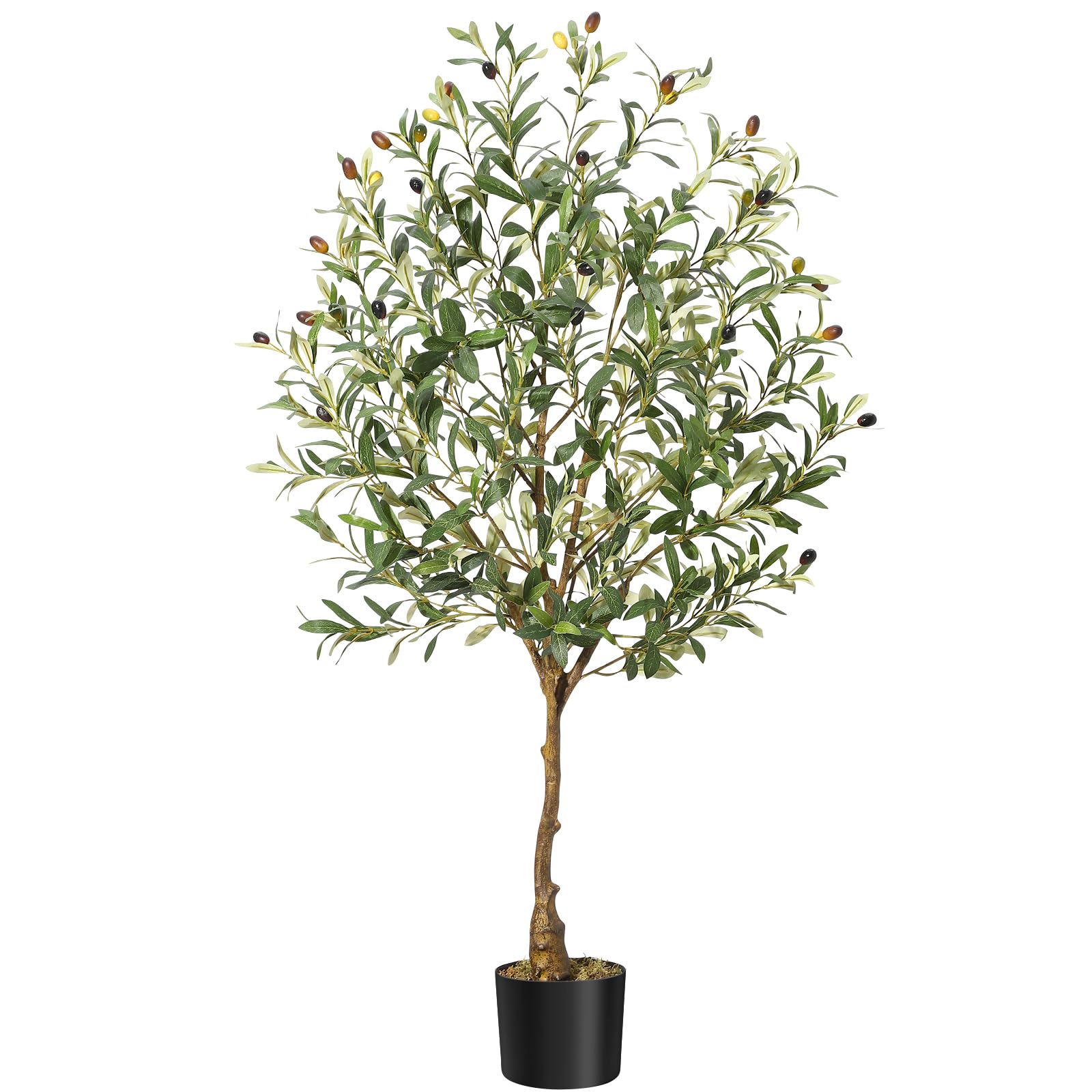 Garvee 6FT Artificial Olive Tree, Tall Fake Olive Trees with Realistic Trunk, Leaves, Fruits, Fake Olive Trees Potted Topiary Tree with Dried Moss for Home Office Living Room Bedroom Stairs Foyer Decor