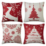 Garvee Christmas Linen Pillow Covers Snowflake Deer Tree Print Decorative Pillowshams 18×18 Inches 4 pcs Rustic Pillow Case for Living Room Bedroom Dining Room - Snowflake
