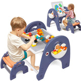 Garvee 4-in-1 Kids Activity Table Set, Building Block Table with Magenetic Whiteboard, Compatible for Lego Duplo Bricks, Toddler Sensory Play Table Includes 1 Chair, 66pcs Large Bricks and 2 Storage Boxes