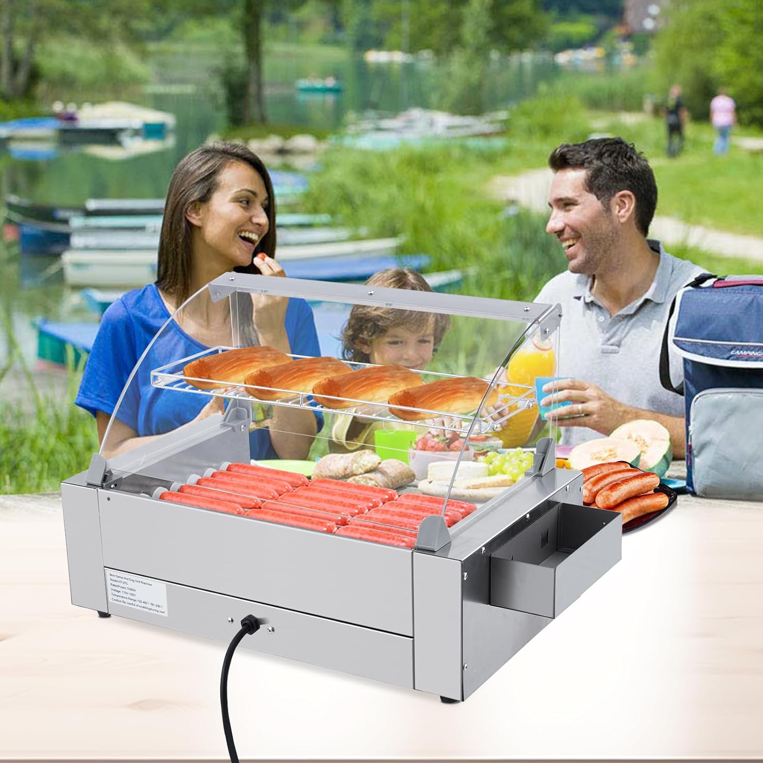 Garvee Hot Dog Roller, 18 Hot Dog 7 Roller Grill Cooker Machine with Stainless Steel Removable Drip Tray, 1050W Hot Dog Machine for Commercial and Household Use