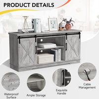 Garvee 59 inch Farmhouse TV Stand, Cabinet with Barn Doors, Wood Media Console for Living Bedroom, 250 lbs Capacity, Grey