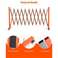 Garvee Metal Expandable Barricade, 11 Ft Folding Security Gate, High Strength Steel Expandable Barricade Gate Outdoor, Industrial Expandable Barricade Gate with Casters, Orange&Black
