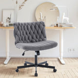 Garvee Criss Cross Chair with Wheels, Wide Seat Home Office Desk Chair, Armless Makeup Vanity Chair, Modern Cross Legged Swivel Comfy Chair, Computer Task Chair for Home Office, Gray - Teddy Velvet | Gray
