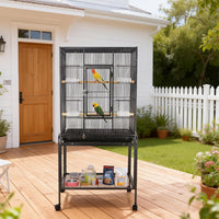 Garvee Bird Cage with Wheels, 53 Inch Bird Flight Cage, Wrought Iron Standing Large Parrot Parakeet Flight Birds Cages with Slide Out Tray Parrot Metal Parakeet Cages with Wooden Perches Black