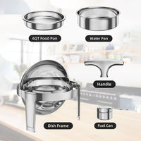 Garvee 6QT Roll Top Chafing Dish Buffet Set,Full Size Stainless Steel Pan Chafer, Round Catering Warmer Server, for Wedding, Parties, Banquet, Catering Event,1 Pack