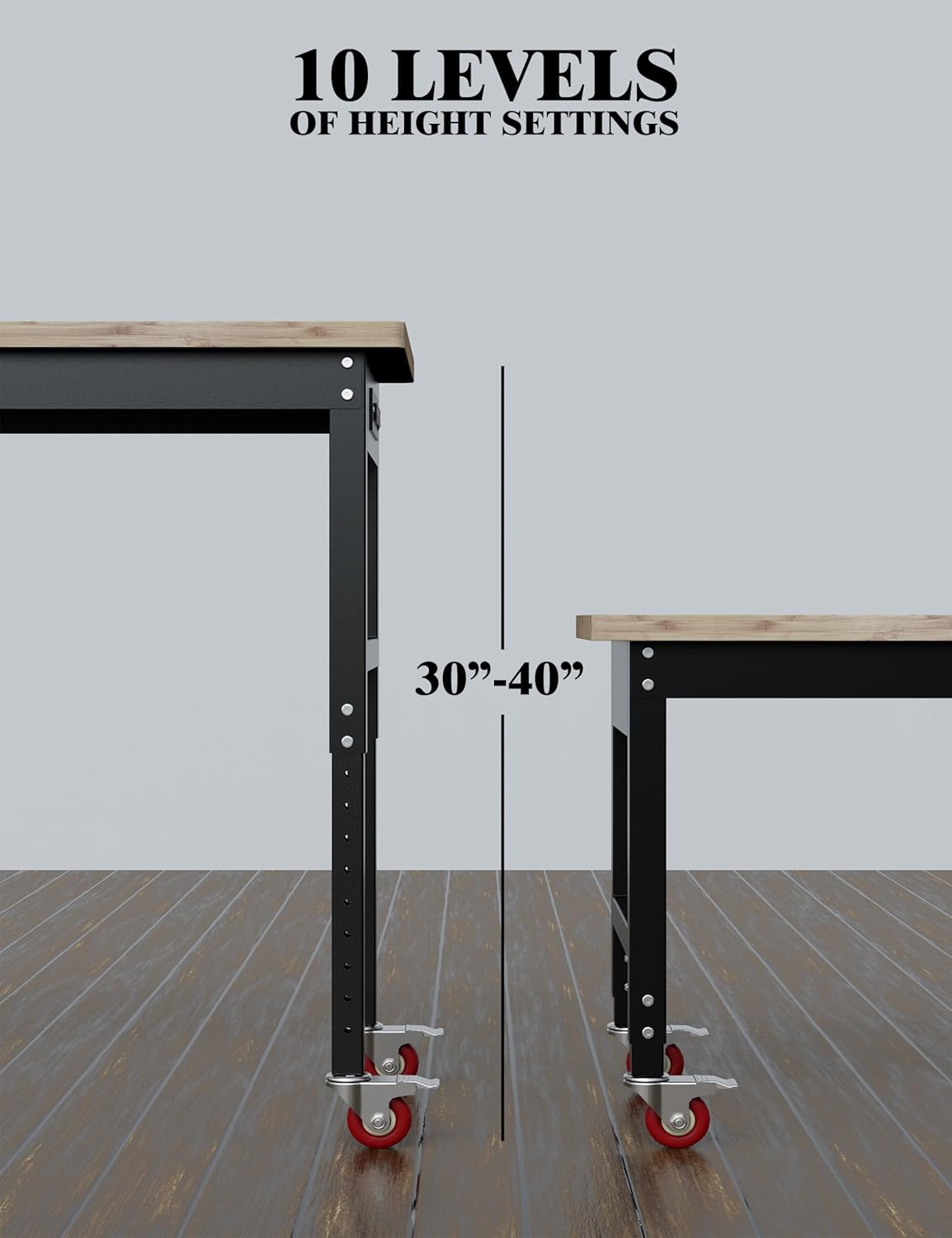Garvee 48" x 24" Height Adjustable Workbench, 2200 Lbs Weight Capacity with Power Socket,Cable for Garages, Workshops, Homes & Offices (Metal Wheel)