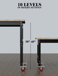 Garvee 48" x 24" Height Adjustable Workbench, 2200 Lbs Weight Capacity with Power Socket,Cable for Garages, Workshops, Homes & Offices (Metal Wheel)