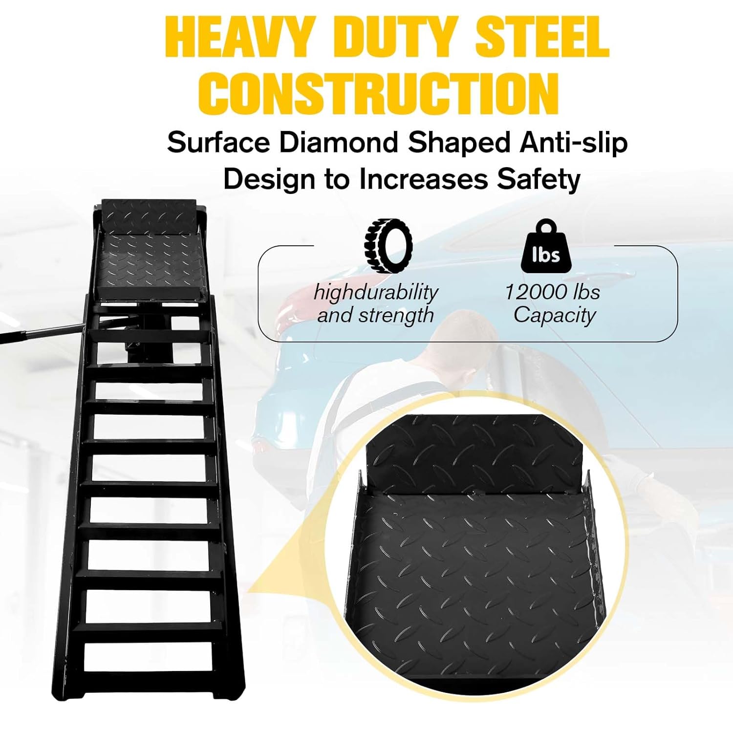 Garvee Car Truck Service Ramps, Heavy Duty Truck Vehicle Lift Ramps, 2 Pack 12000LBS Load Capatity Portable Car Ramps for Oil Changes,Car Lifts for Home Garage,Vehicle Auto Garage Repair (Black)