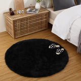 Garvee Fluffy & Sheepskin Pure Black 3'-Round Area Rug Faux Fur Rugs Non-Shedding Carpet for Bedroom, Soft Shaggy Rug Anti-Slip Floor Cover Fuzzy Rugs for Kids Playroom Classroom Dining Room Decor - Pure Black