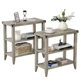 Garvee End Table Set of 2 Narrow Side Table with Storage Shelf for Small Spaces Rectangular Rustic Bedside Table Narrow Nightstand for Living Room, Bedroom