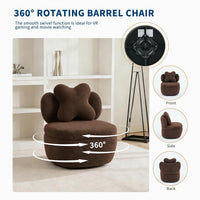 Garvee 360° Swivel Armchair with Storage, Teddy Velvet Accent Chair with Pillow, Ergonomic Design, 300 Lbs Capacity, Easy Assembly, Modern Lounge Chair for Living Room, Bedroom & Office, Brown