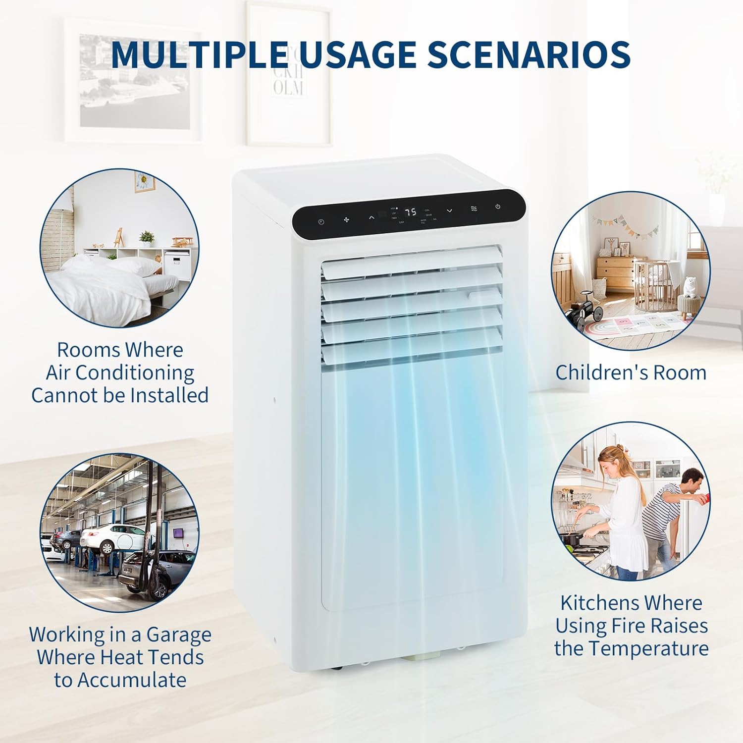 Garvee 10000BTUs Portable Air Conditioner, 3-In-1 Stand UP AC Unit with Heater, Dehumidifier, Fan Modes for Room Up to 450 Sq. Ft, Auto Swing, 24 Timer, White